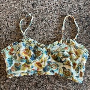 Anthropologie Floral Smocked Cami Top - Yellow Blue Green